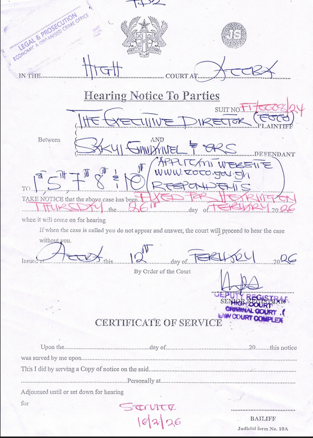 HEARING NOTICE TO PARTIES EOCO VRS SAKYI EMMANUEL 2