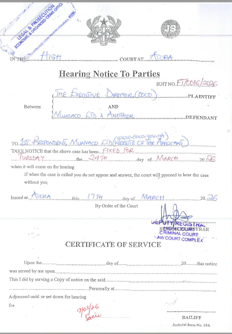 HEARING NOTICE MONARCO lLTD AND OTHERS