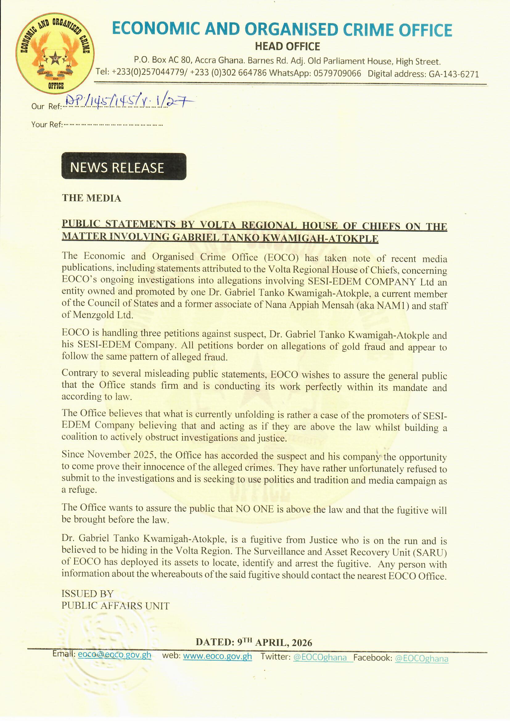 NEWS RELEASE DR. GABRIEL KWAME TANKO KWAMIGAH ATOKPLE 2