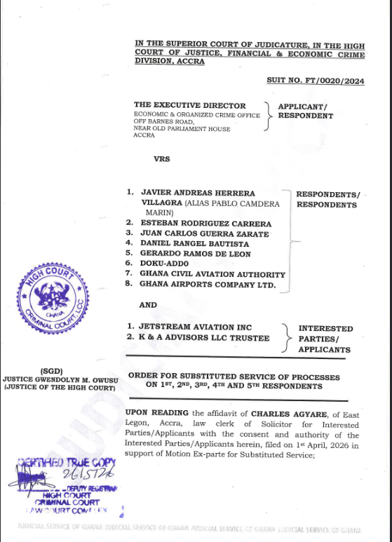 ORDER FOR SUBSTITUTED SERVICE EOCO VRS. JAVIER ANDREAS HERRERA VILLAGRA