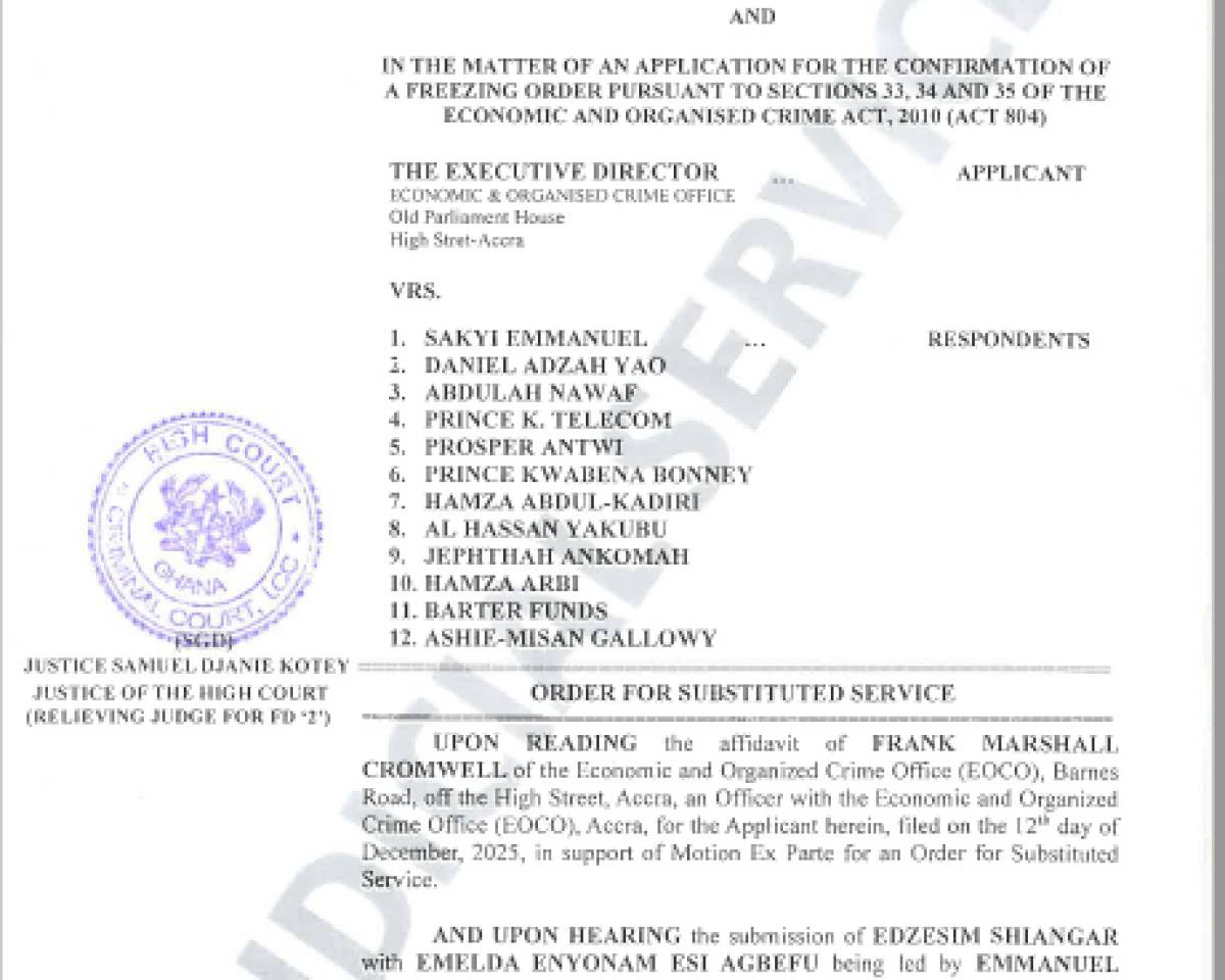 ORDER FOR SUBSTITUTED SERVICE (EOCO VRS SAKYI EMMANUEL AND OTHERS)