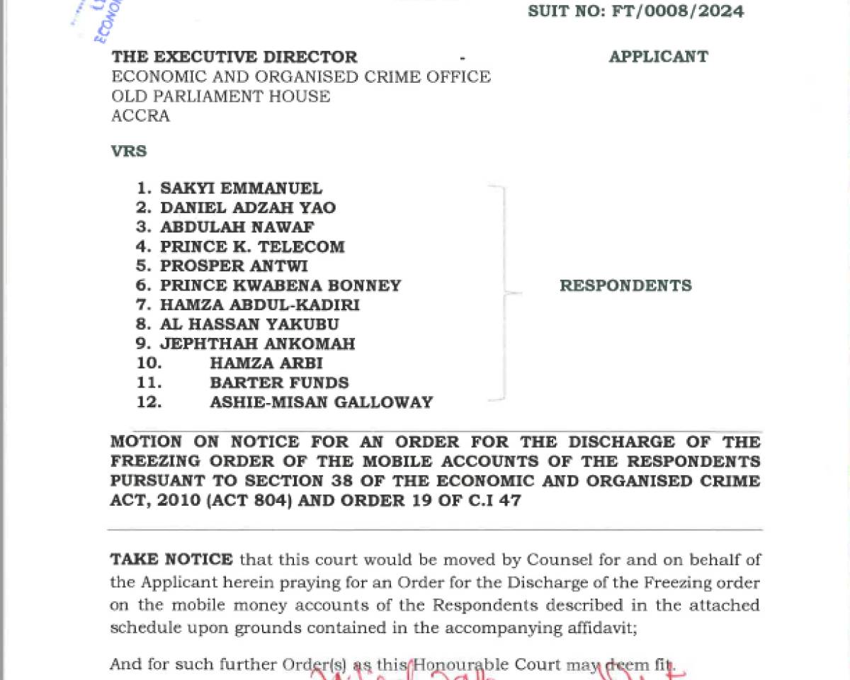 MOTION ON NOTICE (EOCO VRS. EMMANUEL SAKYI AND OTHERS