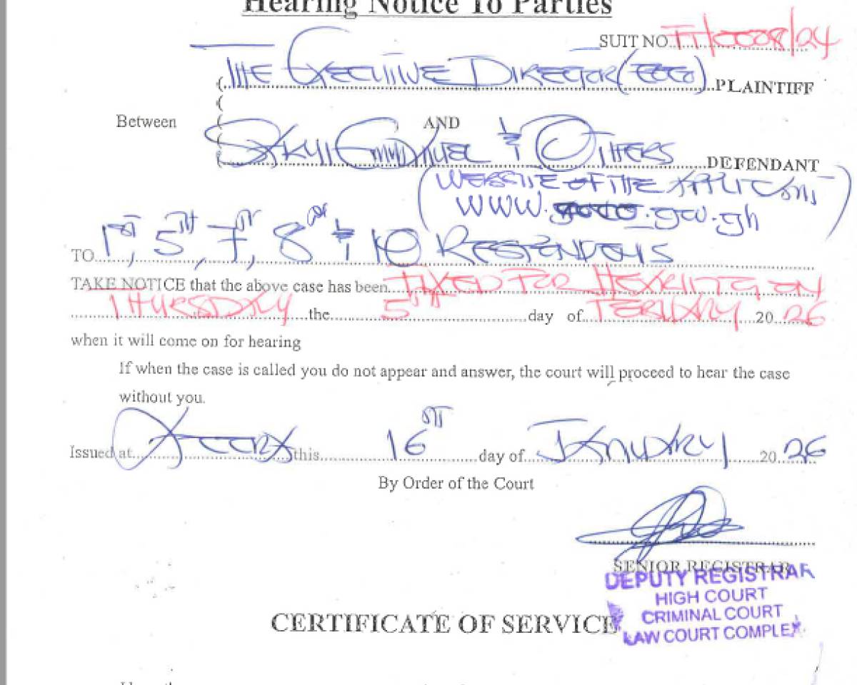 HEARING NOTICE (EOCO VRS. EMMANUEL SAKYI  AND OTHERS)