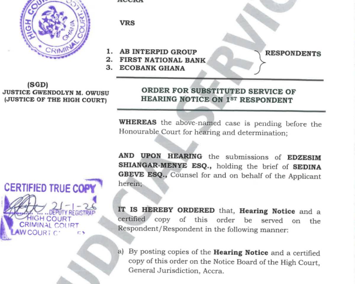 ORDER FOR SUBSTITUTED SERVICE OF HEARING NOTICE (EOCO VRS. AB INTERPID AND OTHERS)