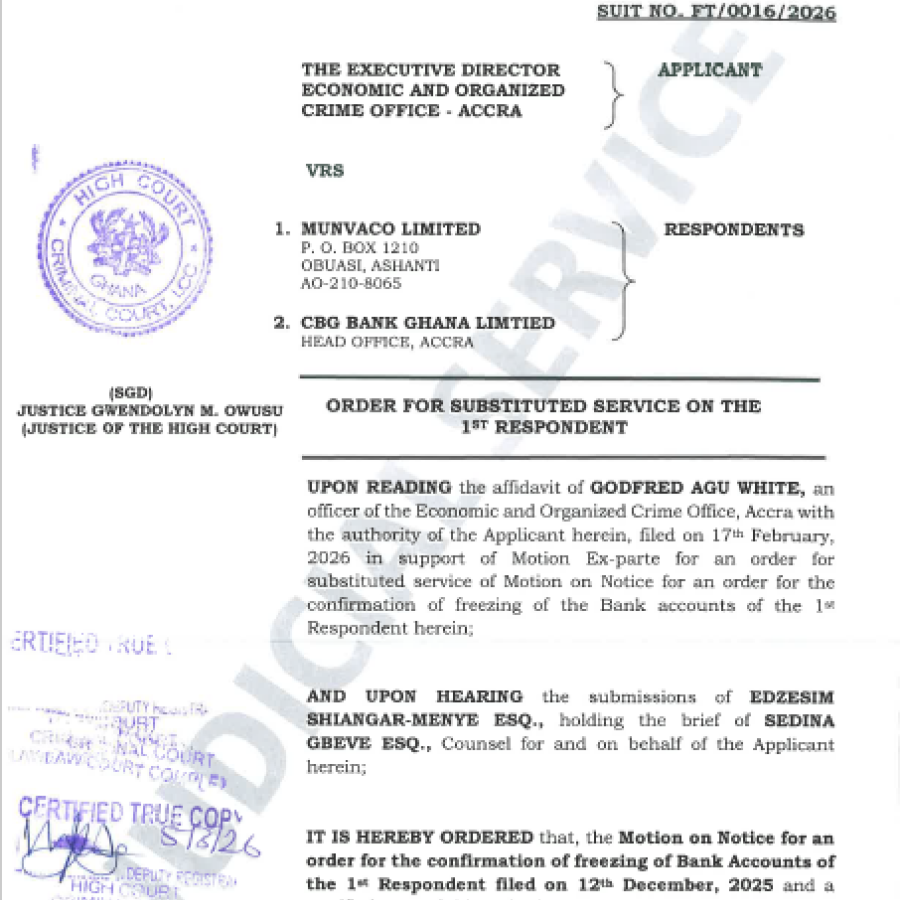 ORDER FOR SUBSTITUTED SERVICE (EOCO VRS. MUNVACO LTD. AND OTHERS)