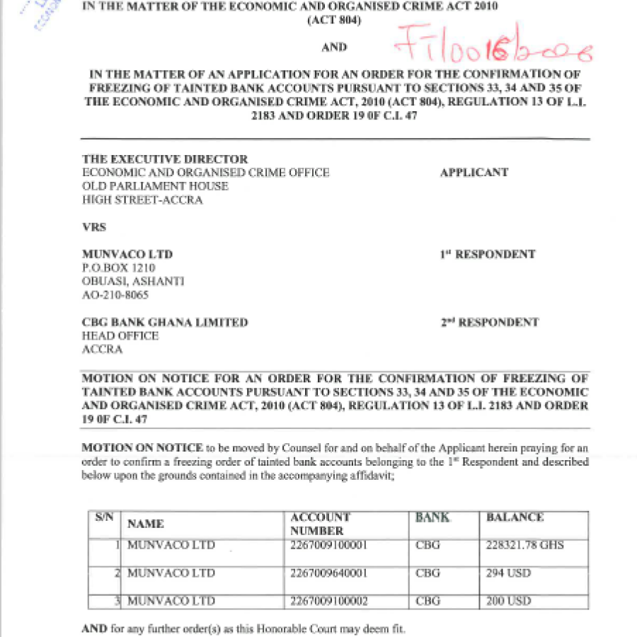 MOTION ON NOTICE (EOCO VRS. MUNVACO LTD AND OTHERS)
