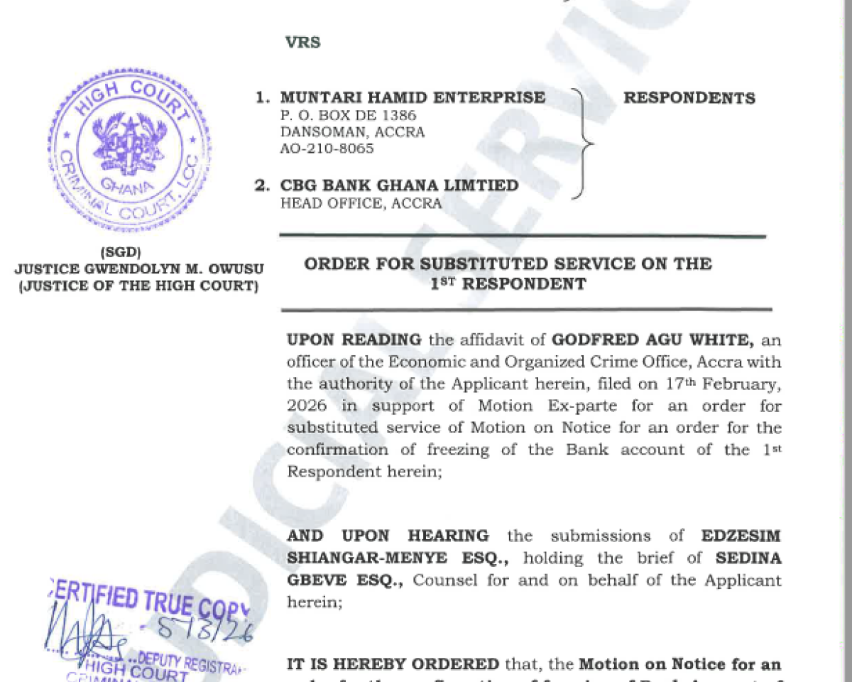 ORDER FOR SUBSTITUTED SERVICE (EOCO VRS. MUNTARI HAMID  ENTERPRISE AND OTHERS)