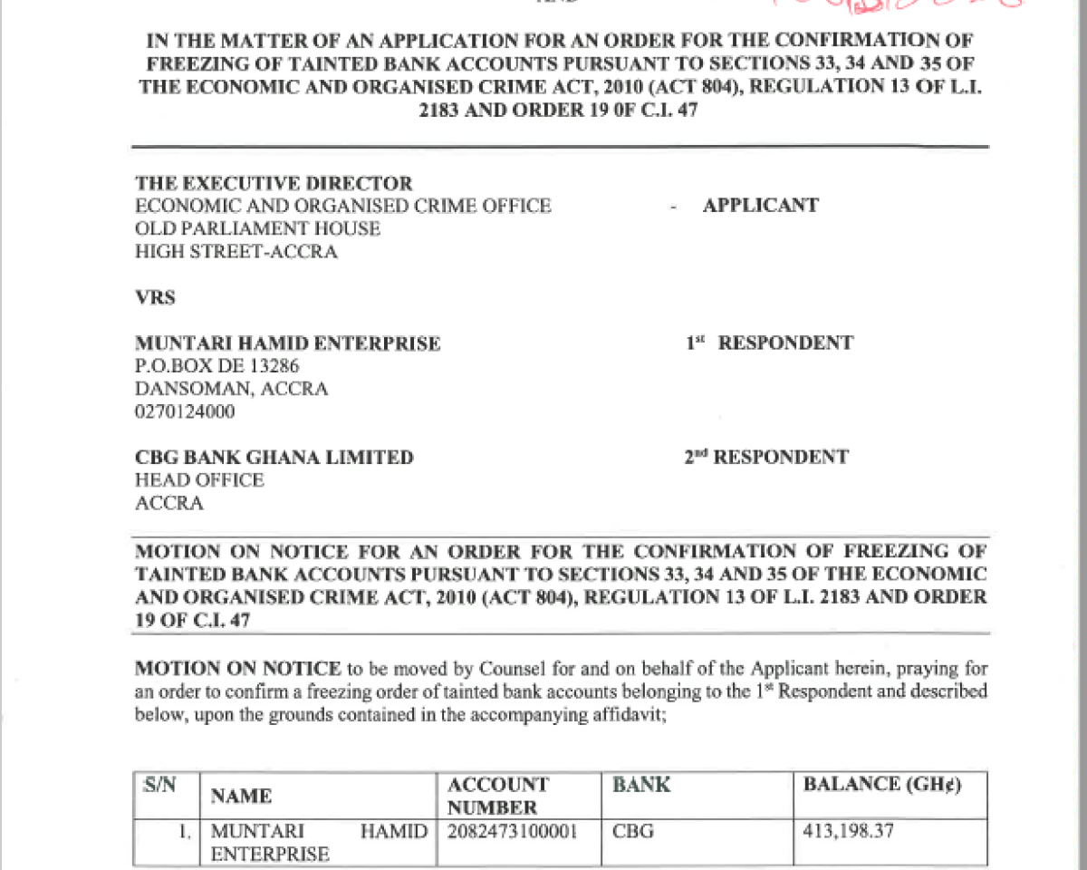 MOTION ON NOTICE (EOCO VRS. MUNTARI HAMID  ENTERPRISE AND OTHERS)