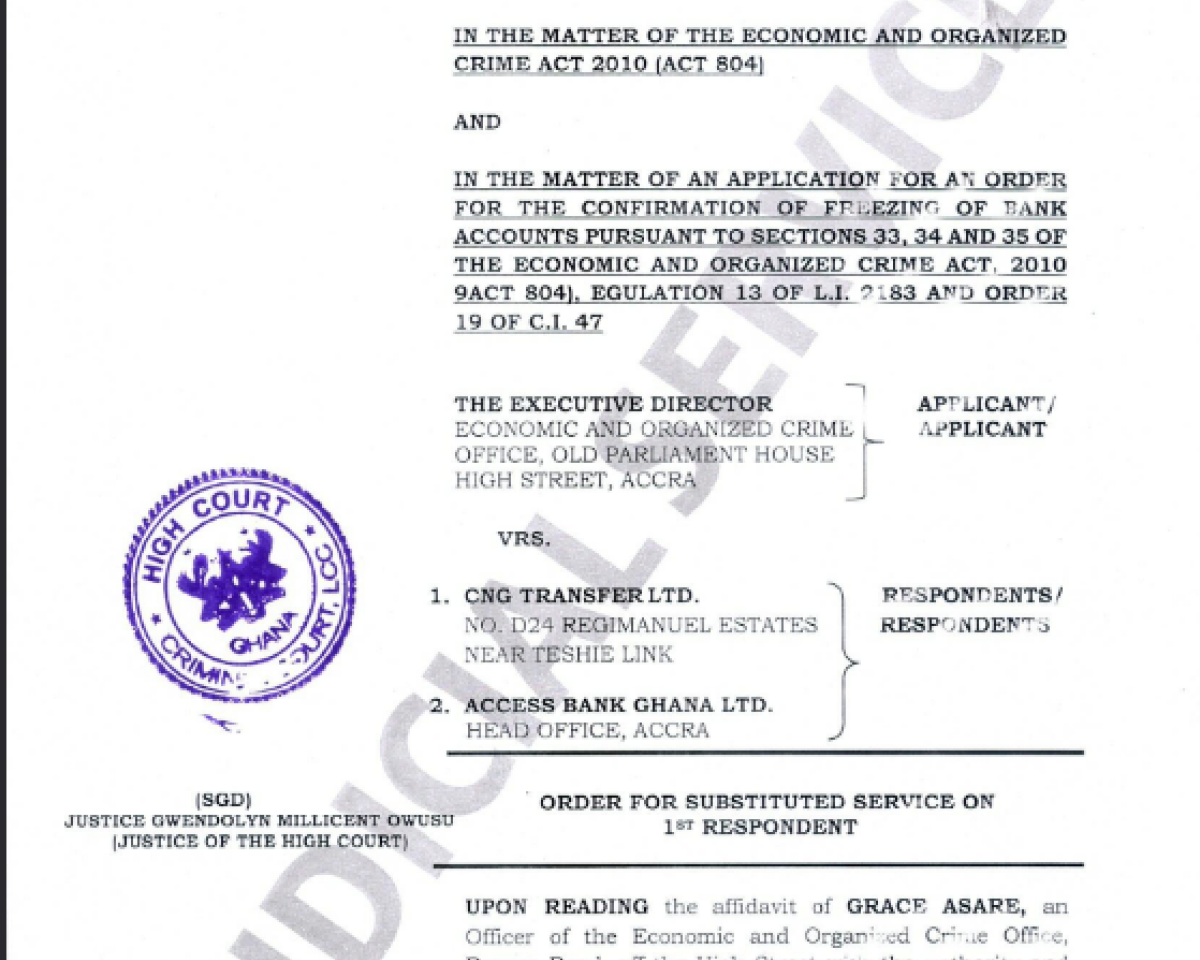 ORDER FOR SUBSTITUTED SERVICE (EOCO VRS. CNG TRANSFER LTD. AND OTHERS)