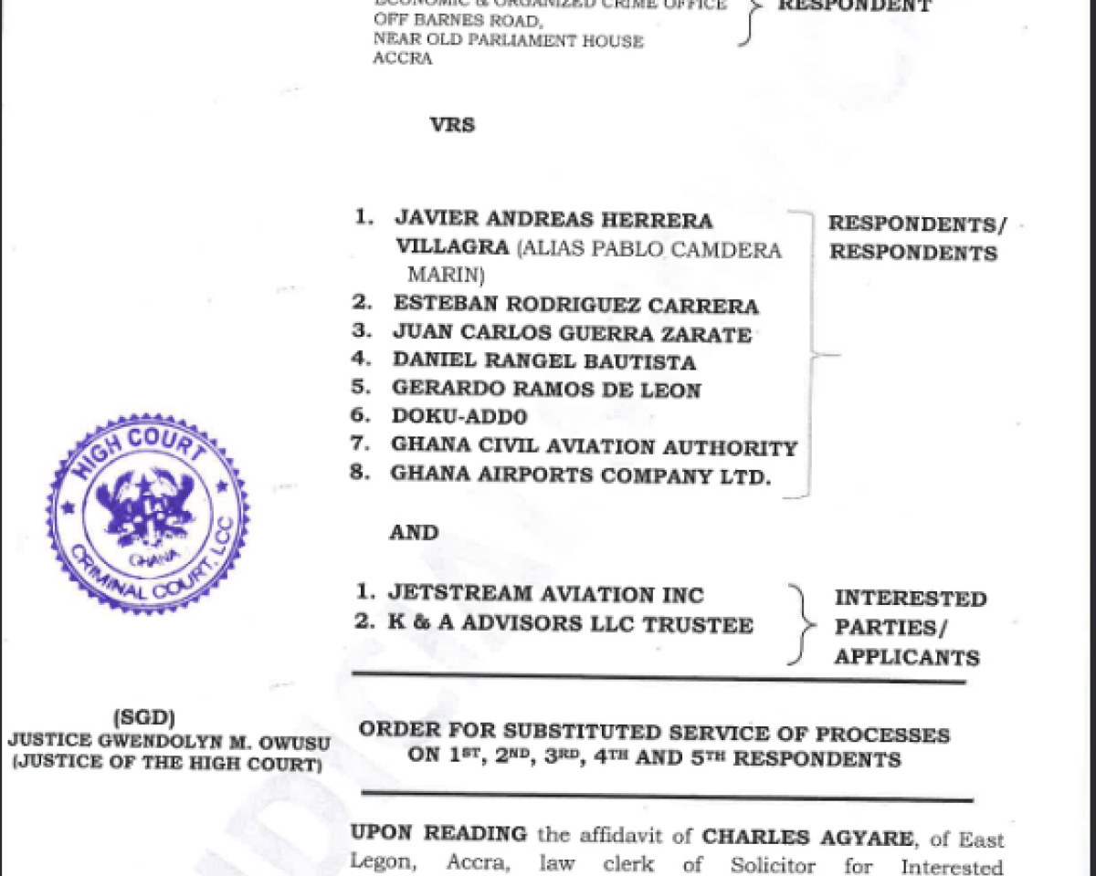 ORDER  FOR SUBSTITUTED SERVICE  (EOCO VRS. JANVIER ANDREA HERRERA VILLAGRA AND OTEHRS)