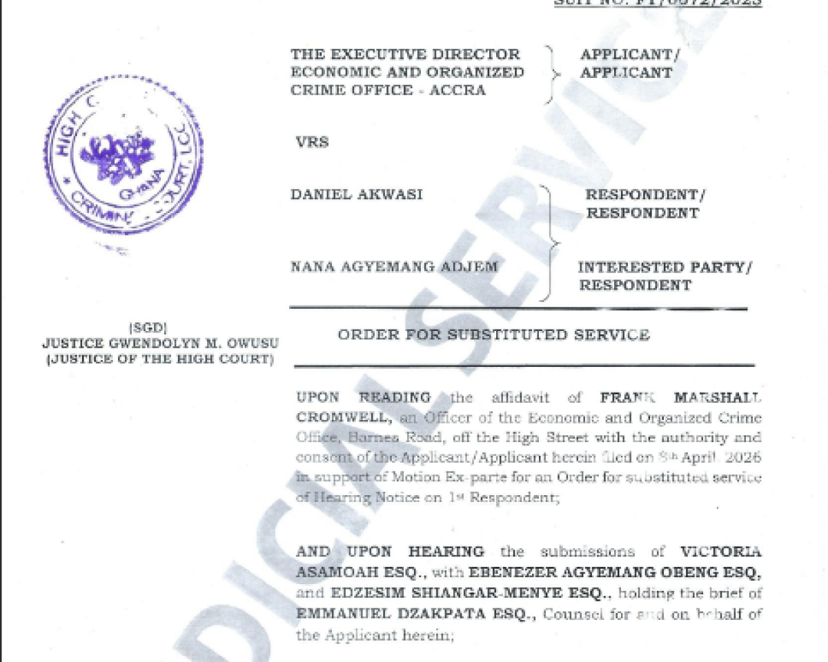   ORDER  FOR SUBSTITUTED SERVICE  (EOCO VRS DANIEL AKWASI AND OTHERS)