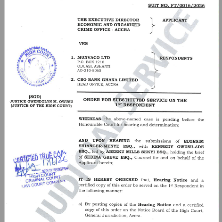 ORDER  FOR SUBSTITUTED SERVICE  (EOCO VRS MUNVACO LTD AND OTHERS)