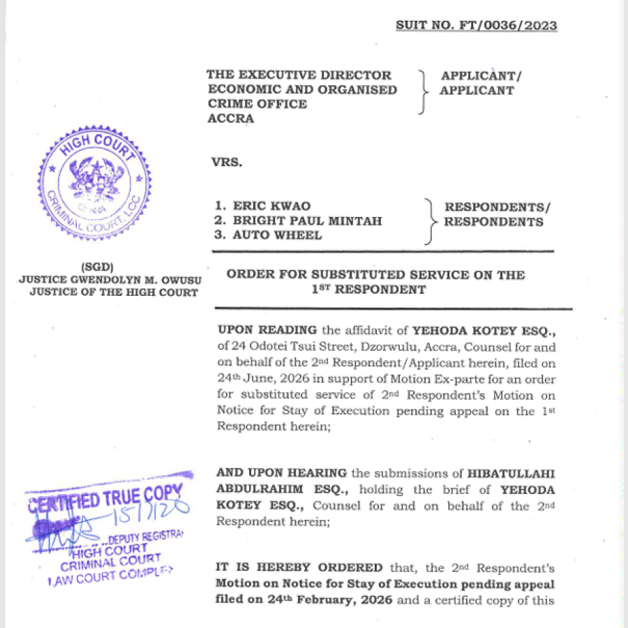 ORDER  FOR SUBSTITUTED SERVICE  (EOCO VRS ERIC OTHERS)