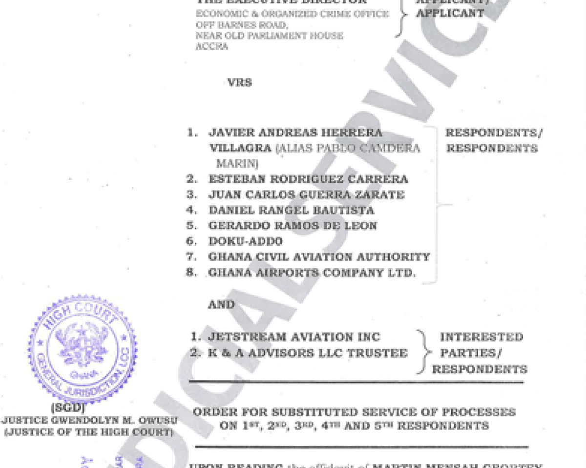 ORDER FOR SUBSTITUTED SERVICE OF PROCESSES (EOCO VRS JAVIER ANDREAS HERRERA VILLAGRA (ALIAS PAOLO, CAMDORA MARIN))
