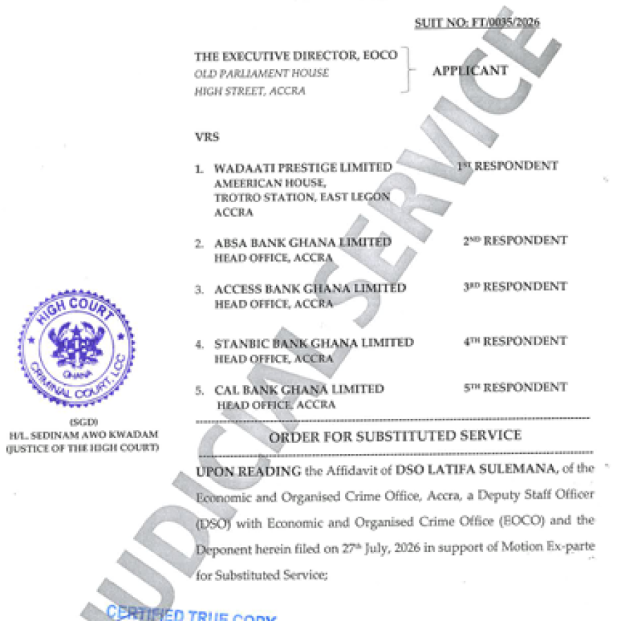 ORDER FOR SUBSTITUTED SERVICE  (EOCO VRS. WADAATI PRESTIGE LIMITED AND OTHERS)
